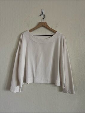 Bryn Walker Bamboo Button Back Boat Neck Long Sleeve Sweatshirt Large Ivory
